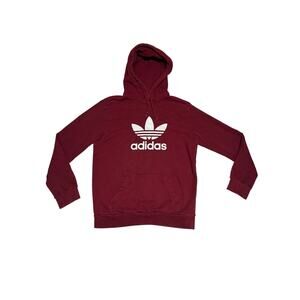 Adidas Originals Hoodie Mens Medium Red Maroon Trefoil Logo Pullover Sweatshirt